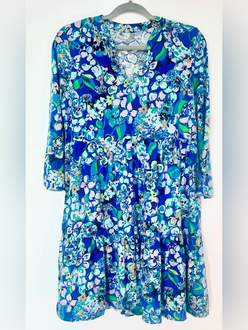 Lilly Pulitzer Alaina Blue Grotto Twilight Tropics Dress 100% Cotton 008701